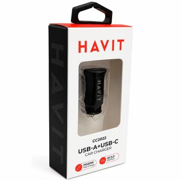 Imagem de Carregador de Bateria Veicular Havit CC2022 com Carregamento Rápido 20W USB e USB-C Preto 1 Unidade