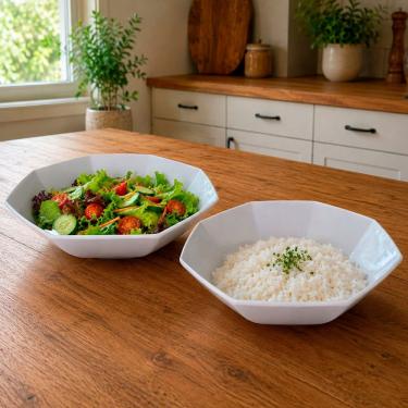 Imagem de Tigela Bowl Saladeira em Melamina 3,6L Kit 4 Peças Resistente para Cozinha Branco