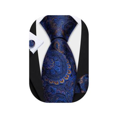 Imagem de Conjunto de gravatas Barry.Wang Blue Gold Paisley Silk 150cm