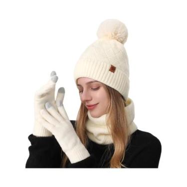 Imagem de Gorro De Malha Unissex Com Forro De Lã, Quente Para O Inverno, Conjunt