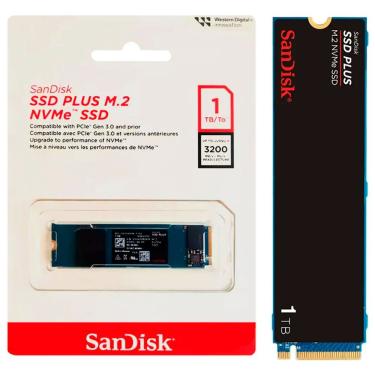 Imagem de Ssd Sandisk Plus 1tb, M.2 Nvme, Leitura Até 3.200 Mb-s, Gravação Até 2.500 Mb-s - Sdssda3n-1t00-g26