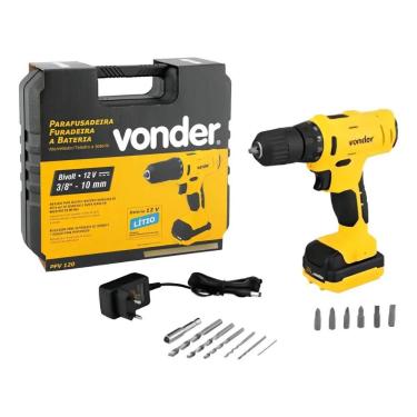 Imagem de Parafusadeira Furadeira a Bateria Vonder Doméstico PFV 120 120W Amarelo Bivolt