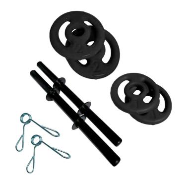 Imagem de Kit de Barras e Anilhas 2 Barras Ocas 40cm com Presilhas 4 Anilhas 2kg 4 Anilhas 3kg Inox Iniciativa Fitness