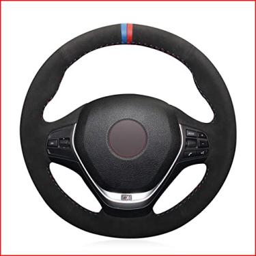 Imagem de Capas de volante de couro de microfibra preta costuradas no embrulho, ajustadas para bmw f20 2010 a 2016 f45 2010 a 2016 f30 f31 f34 2010 a 2016 f32 f33 f36