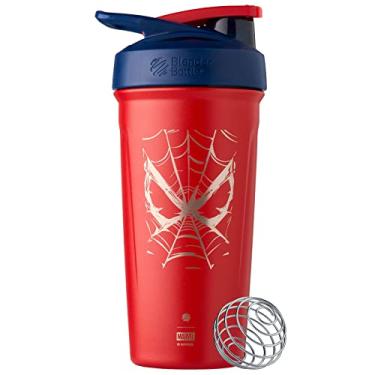 Imagem de BlenderBottle Marvel Strada Cup Garrafa agitadora isolada de aço inoxidável com batedor de arame, 680 g, teia do Homem-Aranha