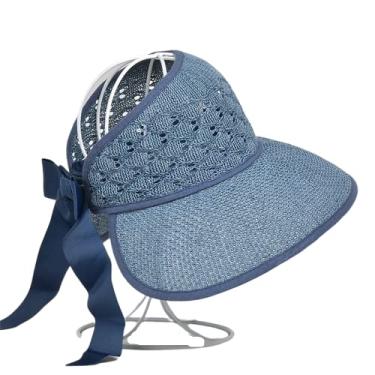 Imagem de Verão dobrável vazio chapéu de palha de palha curva grande brim chapéu ao ar livre senhoras sol chapéu,Navy