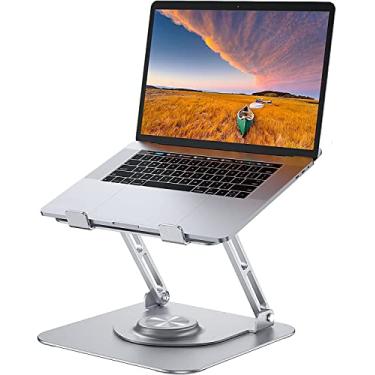 Imagem de Suporte de laptop para mesa, suporte de computador ajustável com base giratória de 360 °, suporte de laptop ergonômico para trabalho colaborativo, suporte de laptop dobrável e portátil, adequado para todos os laptops de 10 a 17 " (prata)