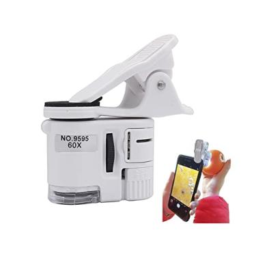 Imagem de ZTBH Kit de acessórios para microscópio microscópio clipe universal 60X LED joias lupa com foco em microscópio de bolso ajustável com clipe para celular microscópio (magnificação: 60X)