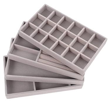Imagem de Zerodeko 4 bandejas empilháveis para joias, armário, gaveta, organizador de joias, bandejas de exibição para cômoda, brincos, pulseiras, colares, anéis