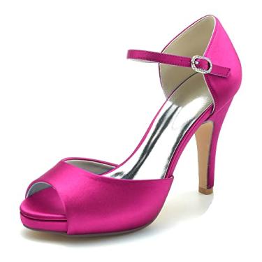 Imagem de Sapatos de noiva stiletto sapatos femininos scarpin marfim salto alto peep toe fivela sapatos sociais 36-42,Rose,6 UK/39 EU