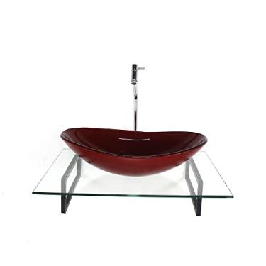 Imagem de KIT CUBA DE VIDRO OVAL VERMELHO CEREJA COM TAMPO 60CM INCOLOR E SUPORTE TORNEIRA VALVULA