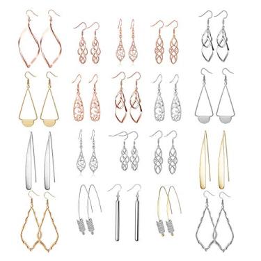 Imagem de 10 – 12 pares de brincos pendentes sortidos para mulheres, conjunto de brincos femininos dourados/prateados/retrô de cor boêmia, para mulheres, brincos esculpidos vazados, estrelas, pendentes para adolescentes