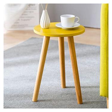 Imagem de Mesa lateral Mesa de canto simples moderna madeira pequena mesa de centro sala de estar mesa de centro mini mesa redonda sofá mesa lateral mesa de chá mesa de chá mesa de centro (cor: mesa de disco amarelo)
