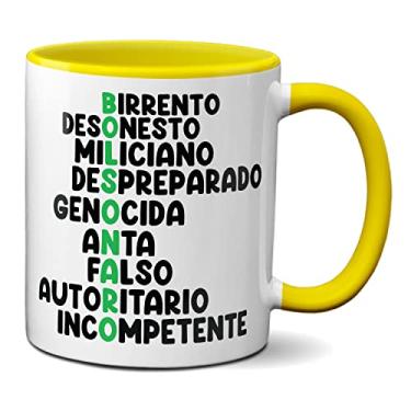 Imagem de Caneca Bolsonaro Acróstico Engraçada Birrento Desonesto (Amarela)