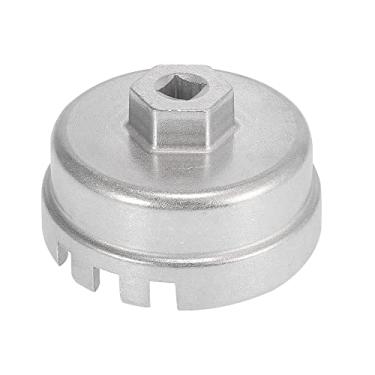 Imagem de X AUTOHAUX Chave de filtro de óleo, 14 flautas, 6 compartimentos de 64,5 mm, tampa de filtro de óleo para motor Toyota Camry RAV4 Highlander 2,5 L-5,7 L, tom prateado