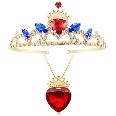 Imagem de Evie Red Heart Tiara and Necklace Descendants 3 Gold Crown Jewelry Set Queen of Hearts Eive Costume Fan Gift for Girls Teen Party