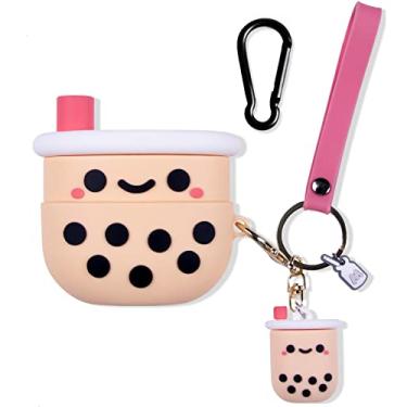 Imagem de Capa Beats Studio Buds, capa de silicone macio com desenho animado 3D Kawaii, para fones de ouvido sem fio Beats, skin de anime com chaveiro, acessórios para meninas, mulheres e crianças (Boba Milk