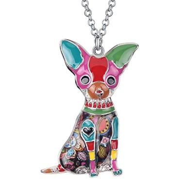 Imagem de BONSNY Love Pets Colar de liga de zinco esmaltado Chihuahua Pingente de animal de estimação Joia feminina 45,72 cm