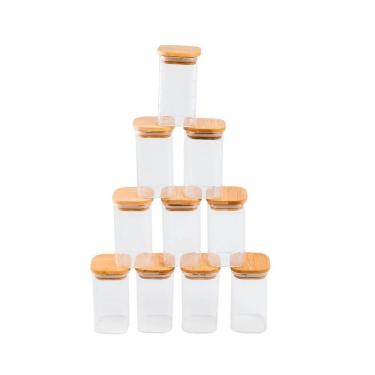 Imagem de Kit potes herméticos quadrado tampa bambu 10 pçs 250ml Oikos