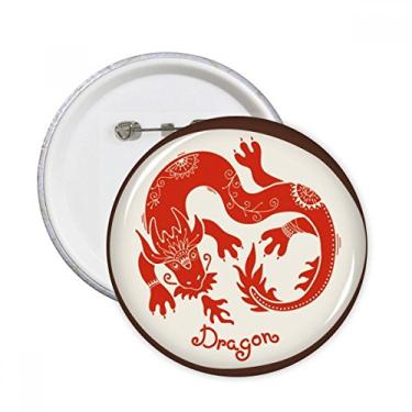 Imagem de Ano de dragão animal China zodíaco vermelho pinos redondos crachá botão emblema decoração acessório 5 peças