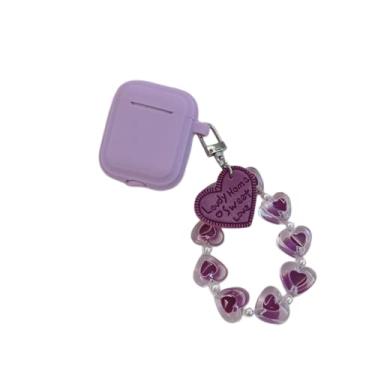 Imagem de CUTTIZ Capa de fone de ouvido fashion simples e macia cor sólida amor compatível com airpods 1 2 3 pro capa de fone de ouvido de silicone resistente a quedas vestível proteção total (roxo, airpods 1/2)