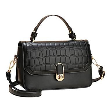 Imagem de Bolsa de ombro elegante elegante e moderna para mulheres bolsa de couro de crocodilo, Preto