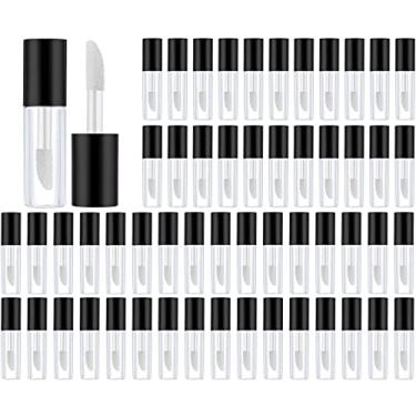 Imagem de LTKJ 50 unidades de recipientes vazios de 1,2 ml de brilho labial com inserções de borracha para amostras de maquiagem viagem (tampa preta)