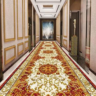 Imagem de Corredores de corredor extra longos, 6 3 m 12 ' 16 20 pés tapetes de área de escada de entrada tradicionais/tapete de porta com borda e padrão de flor dourada, almofada de rolha de sujeira durável (tamanho: 2,6 x 17 pés/80 x 520 cm)