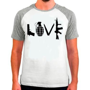 Imagem de Camiseta Raglan Frases Humor Cinza Branca Masc16 - Design Camisetas