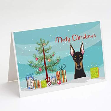 Imagem de Caroline's Treasures BB1617GCA7P Cartões de felicitações e envelopes de árvore de Natal e doberman, pacote com 8, 7 x 5, multicolorido