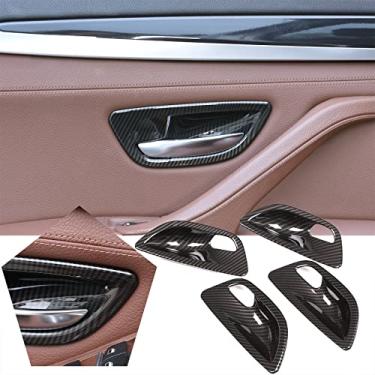 Imagem de YUECHI para BMW Série 5 F10 520 528 525 2011-2017 Estilo de fibra de carbono Porta de carro Interior Porta Alça Taça de acabamento