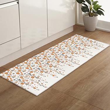 Imagem de Tapete de corredor, flores estampa floral Sprint verão laranja cinza antiderrapante corredor tapete de porta tapete baixo tapete para entrada cozinha lavanderia quarto 45 x 18 cm