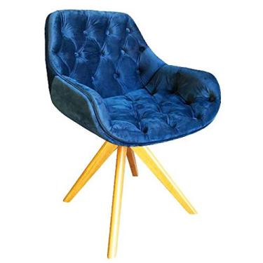 Imagem de Poltrona Decorativa Allana Capitonê tecido veludo azul marinho base madeira maciça - Poltronas do Sul