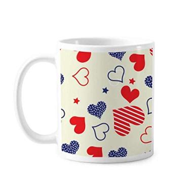 Imagem de Caneca de cerâmica em forma de coração pentagrama América vermelha azul xícara de porcelana café louça