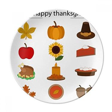 Imagem de Prato de sobremesa com padrão de comida Happy Thanksgiving Day decorativo de porcelana de 20,32 cm para jantar em casa