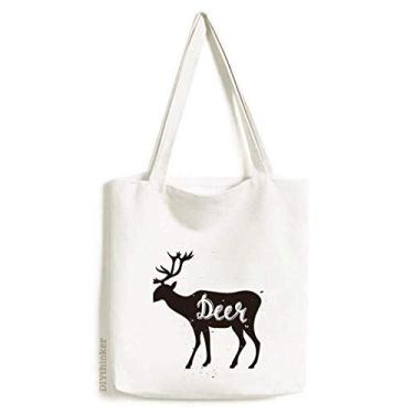Imagem de Bolsa de lona preta e branca com estampa de animal de cervo bolsa de compras casual