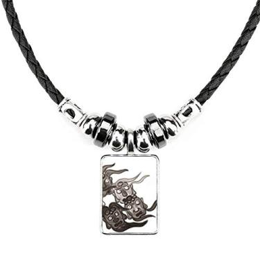 Imagem de DIYthinker Colar de cinco Goblins estilo chinês, joia torque, pingente de corda de couro