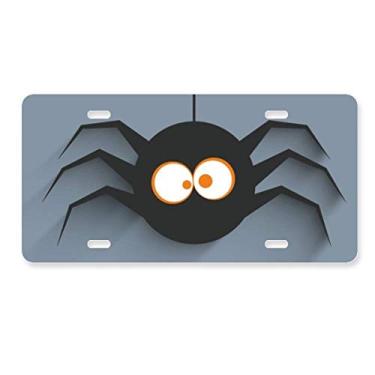 Imagem de DIYthinker Placa de carro com ilustração de teia de aranha e insetos de Halloween, acessório de aço inoxidável para decoração de carro