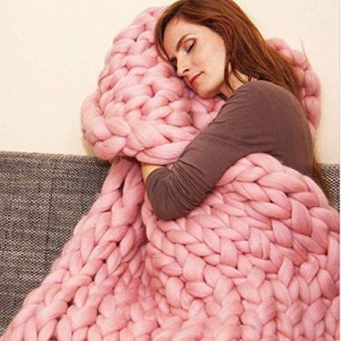 Imagem de Cobertor de malha grosso feito à mão Manta de lã para braço Fio de animal de estimação Cama cadeira sofá Super tricô cobertor de lã robusto presente de decoração para casa cinza escuro 100cm * 150cm