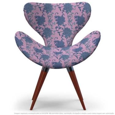 Imagem de Poltrona Egg Floral Lilás E Rosa Cadeira Decorativa Com Base Fixa - Cl