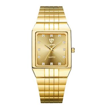 Imagem de SKMEI Relógio de pulso masculino e feminino, relógio analógico de luxo legal com aço inoxidável à prova d'água com mostrador quadrado, relógio de mão para casal, Ouro masculino, 1.18*1.18*0.28inches,