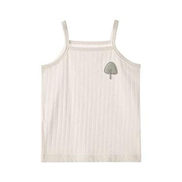 Imagem de Camiseta regata feminina de verão sem mangas de mistura de algodão liso com costas nadador cropped para crianças e grandes camisetas de verão unissex (bege, 4-5 anos)