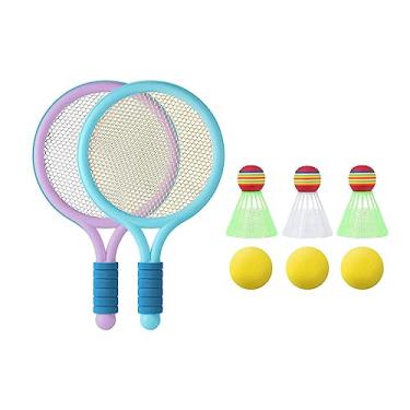 Imagem de Vaveren Crianças Raquetes de tênis Raquetes Bola Confortável Aderência Jogar Brinquedo Conjuntos de badminton Passarinhos para esportes Praia Meninos Meninas, Violeta Azul