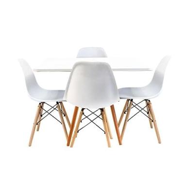Imagem de Kit Mesa Jantar Eames Eiffel Quadrada 80x80cm+ 4 Cadeiras Eames Eiffel - Branca