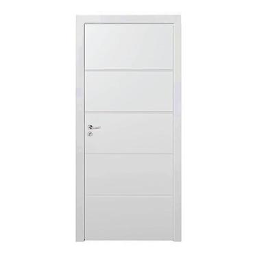 Imagem de Kit Porta de Madeira 210x80cm Frisada Laqueada Esquerda Moldufama Branco