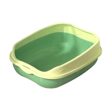 Imagem de ＫＬＫＣＭＳ Bandeja de areia para gatos, vaso sanitário alto, proteção contra spray, grande, comadre, suprimentos, anti-respingos, resistente a manchas, bandeja, amarelo verde