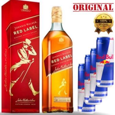 Imagem de Whisky Johnnie Walker Red Label 1 Litro Original Com 4 Redbull Lata
