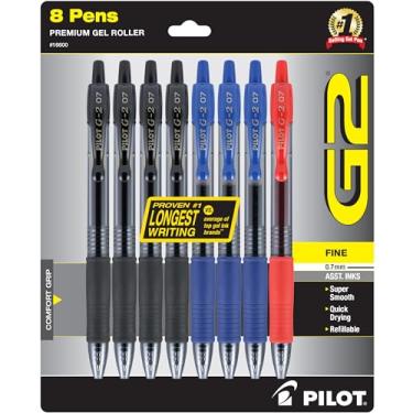 Imagem de Pilot Canetas de tinta gel retráteis e recarregáveis premium G2, ponta fina (0,7 mm), 3 cores, 8 unidades (16600)