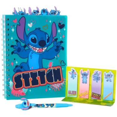 Imagem de Innovative Designs Caderno espiral Disney Stitch Tab, caneta esferográfica, abas adesivas, 96 páginas pautadas, azul