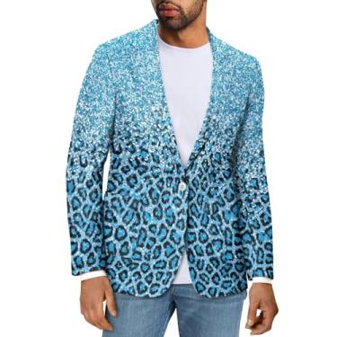 Imagem de Sprowallow Blazer masculino casual slim fit um botão elegante casacos esportivos lapela entalhada terno negócios blazers jaqueta outono, Listra de leopardo azul, X-Large